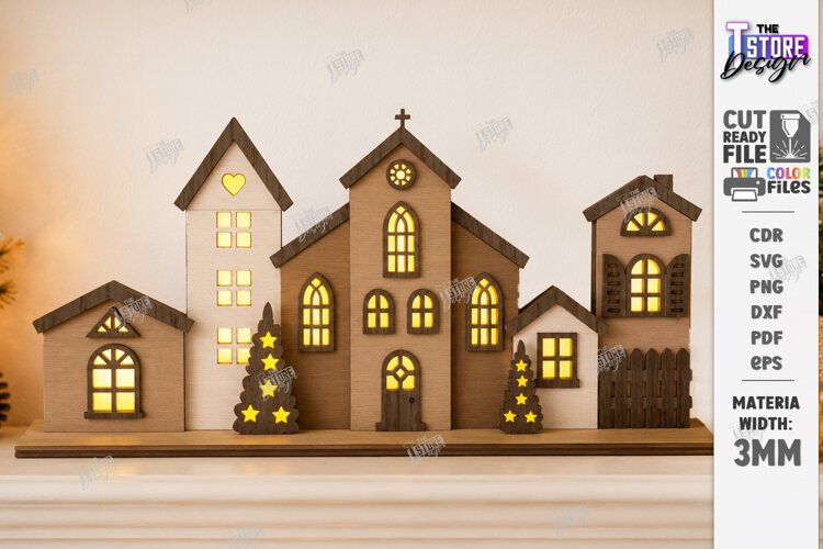 Christmas Village Lighted Stand Laser Cut | Christmas Town example image 1