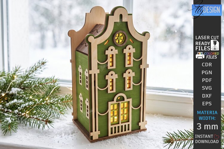 Christmas Village Nightlight Laser Cut | 3D House Lantern example image 1