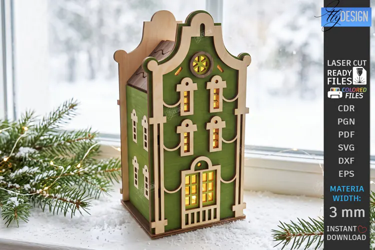 Christmas Village Nightlight Laser Cut | 3D House Lantern