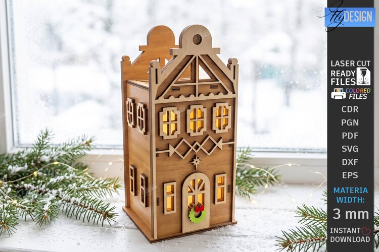 Christmas Village Nightlight Laser Cut | 3D House Lantern example image 1