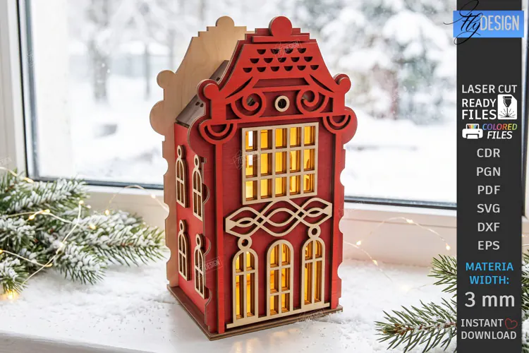 Christmas Village Nightlight Laser Cut | 3D House Lantern