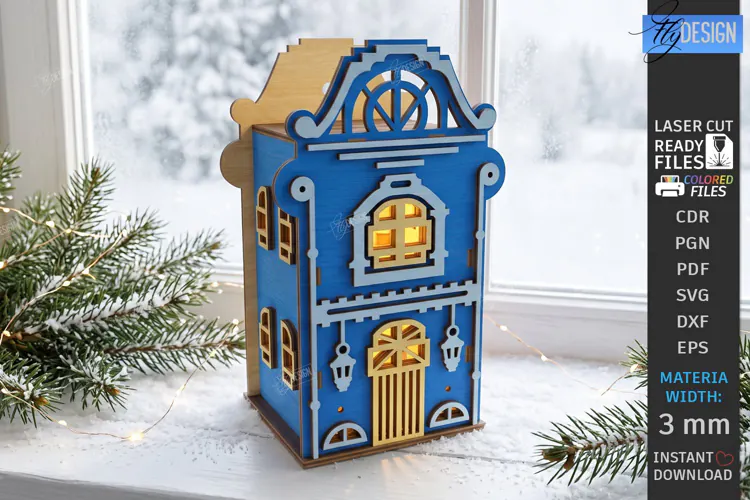 Christmas Village Nightlight Laser Cut | 3D House Lantern