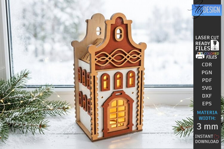 Christmas Village Nightlight Laser Cut | 3D House Lantern example image 1