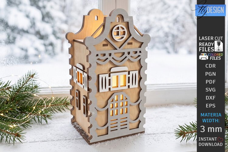 Christmas Village Nightlight Laser Cut | 3D House Lantern example image 1
