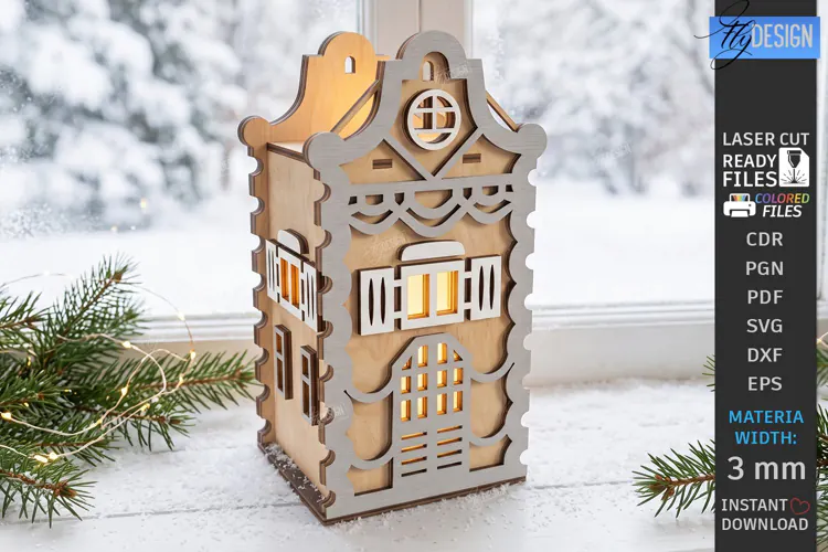 Christmas Village Nightlight Laser Cut | 3D House Lantern