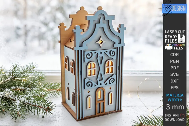 Christmas Village Nightlight Laser Cut | 3D House Lantern