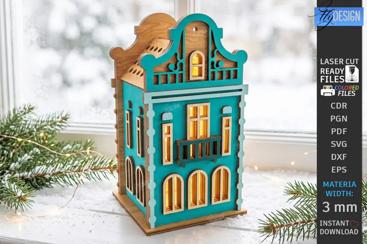 Christmas Village Nightlight Laser Cut | 3D House Lantern
