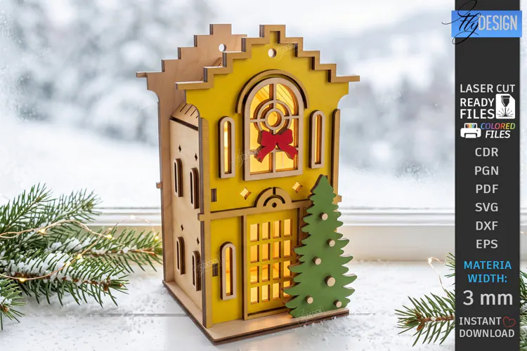 Christmas Village Nightlight Laser Cut | 3D House Lantern