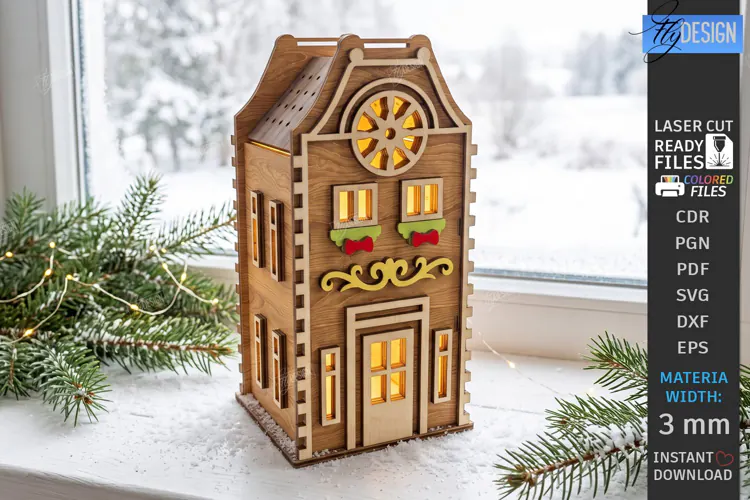 Christmas Village Nightlight Laser Cut | 3D House Lantern