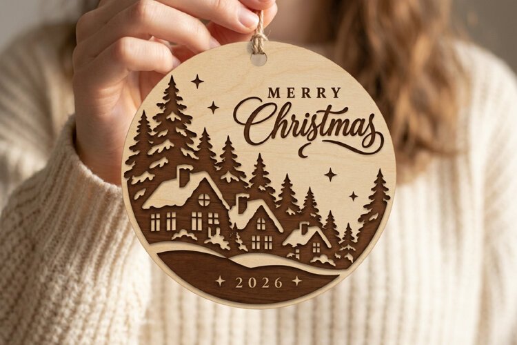 Christmas Village Ornament 2026, Laser Cut Glowforge File example image 1