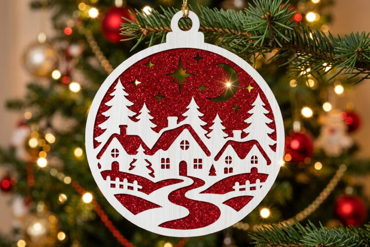 Christmas Village Ornament Laser SVG example image 1