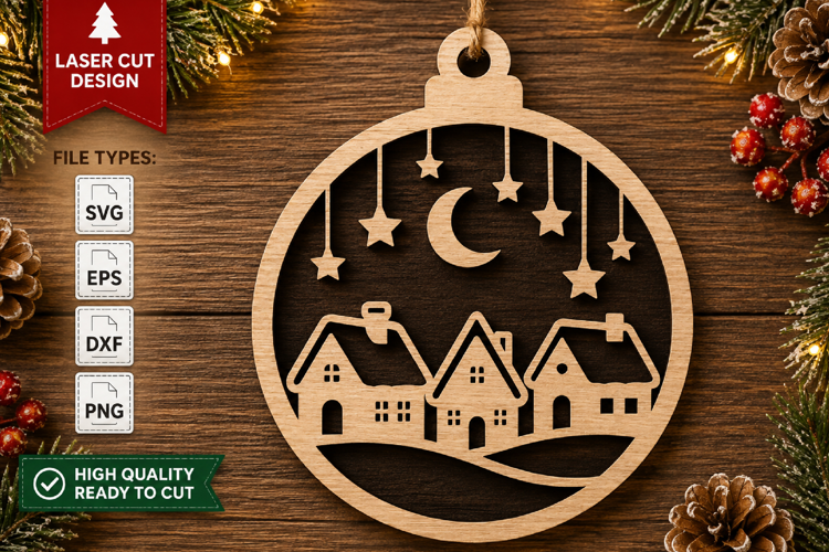 Christmas Village Ornament SVG Laser Cut