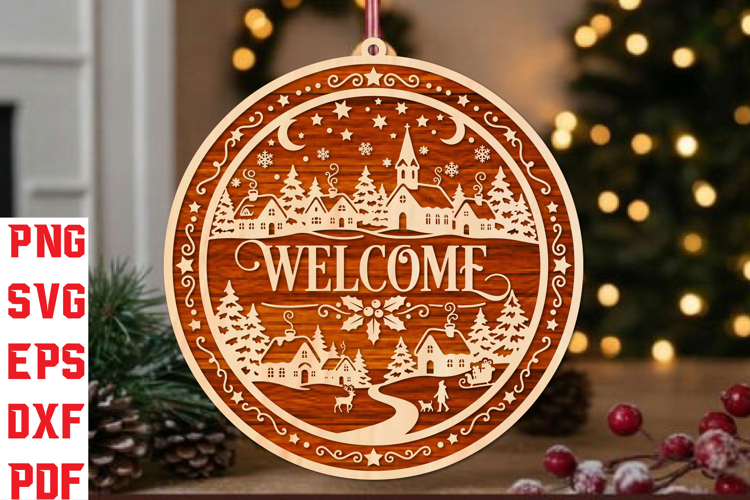 Christmas Village Round Sign SVG