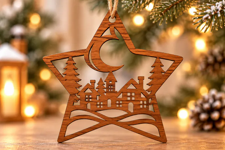Christmas Village Star Door Hanger SVG Laser Cut