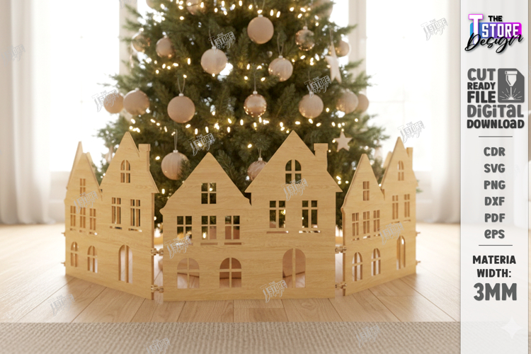 Christmas Village Laser Cut|Christmas Tree Skirt|Home Decor