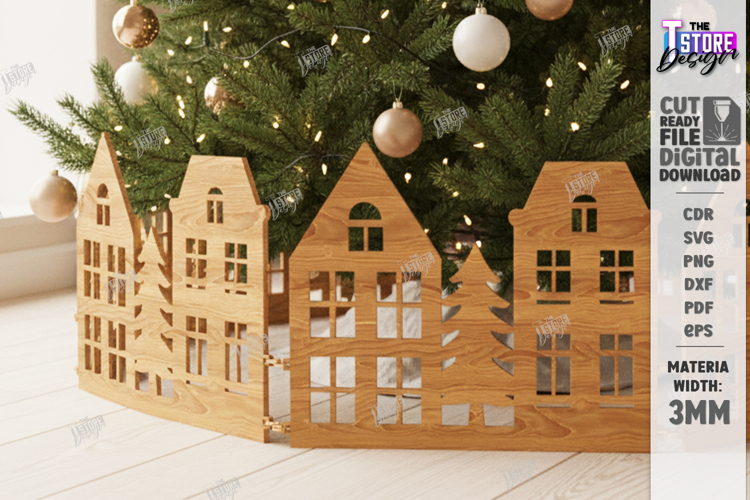 Christmas Village Laser Cut|Christmas Tree Skirt|Home Decor