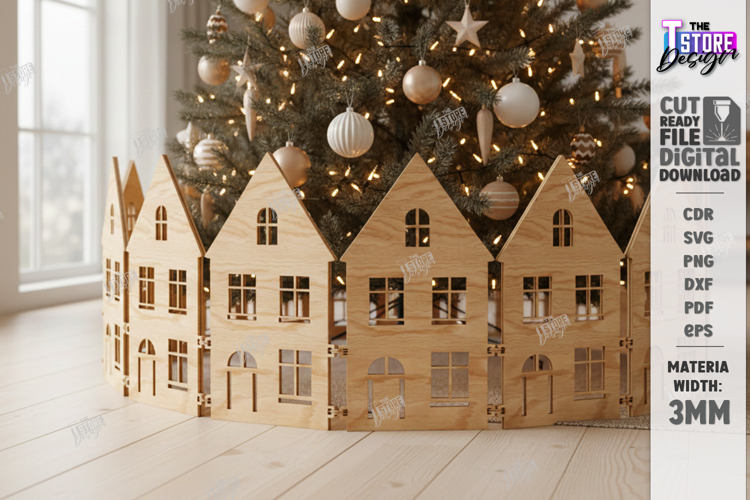 Christmas Village Laser Cut|Christmas Tree Skirt|Home Decor