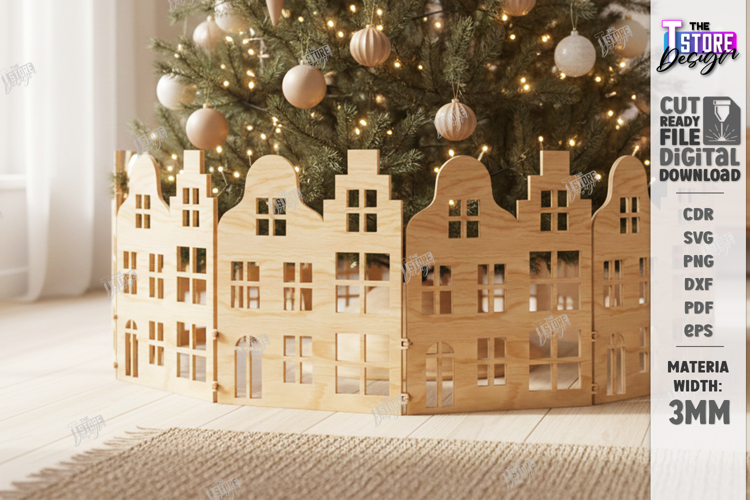 Christmas Village Laser Cut|Christmas Tree Skirt|Home Decor