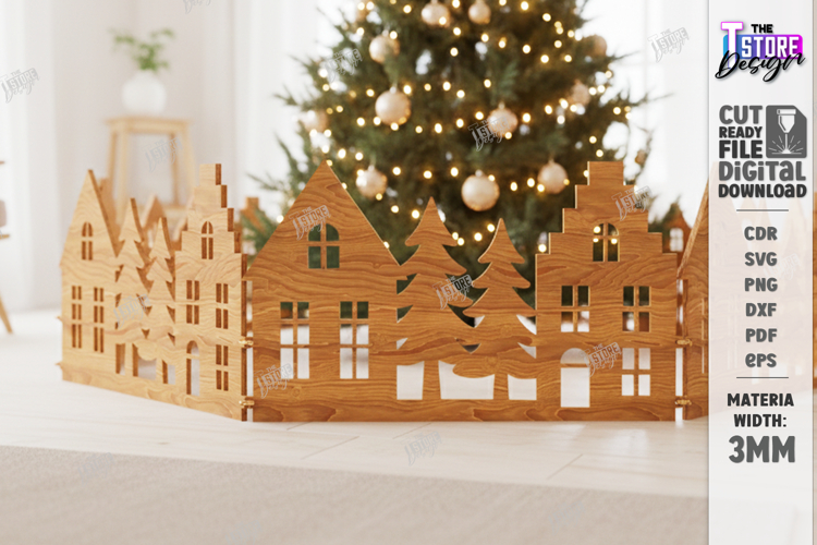 Christmas Village Laser Cut|Christmas Tree Skirt|Home Decor