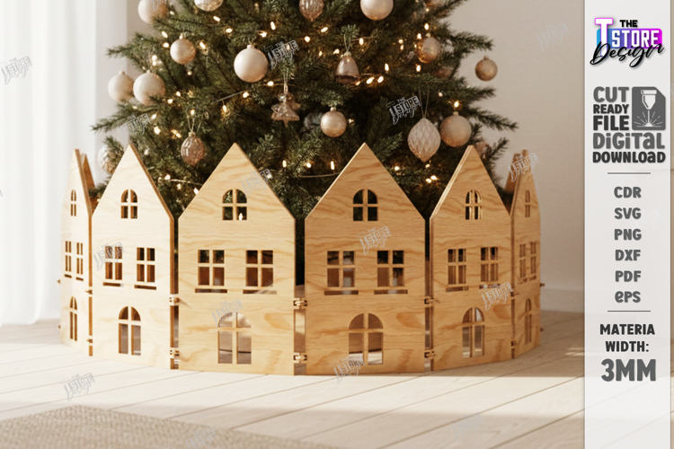 Christmas Village Laser Cut|Christmas Tree Skirt|Home Decor