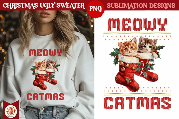 Christmas Ugly Sweater Vintage Cute Kittens Sublimation