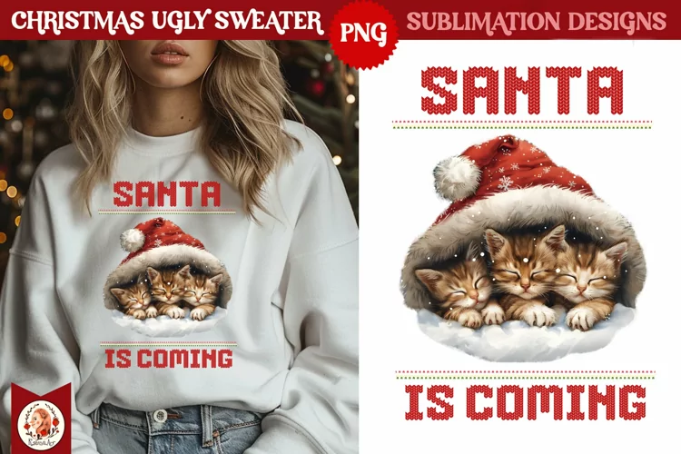 Christmas Ugly Sweater Vintage Cute Kittens Sublimation
