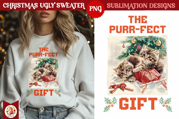 Christmas Ugly Sweater Vintage Cute Kittens Sublimation