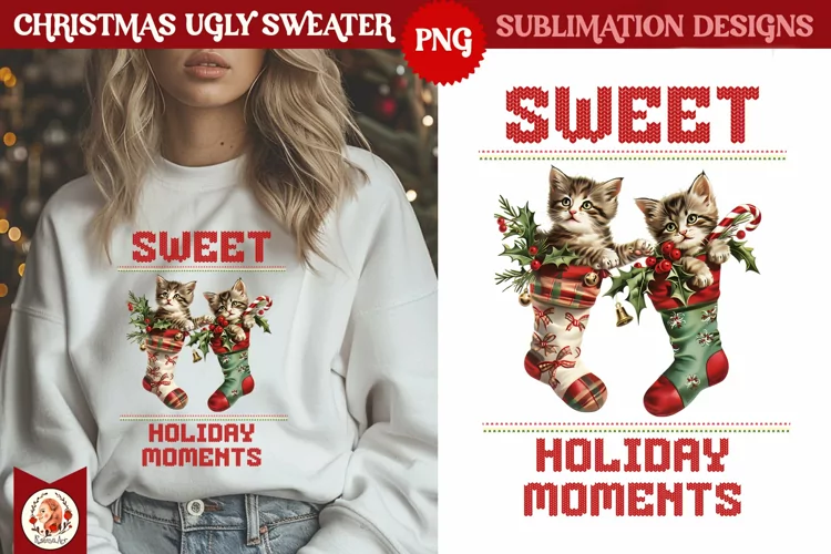 Christmas Ugly Sweater Vintage Cute Kittens Sublimation