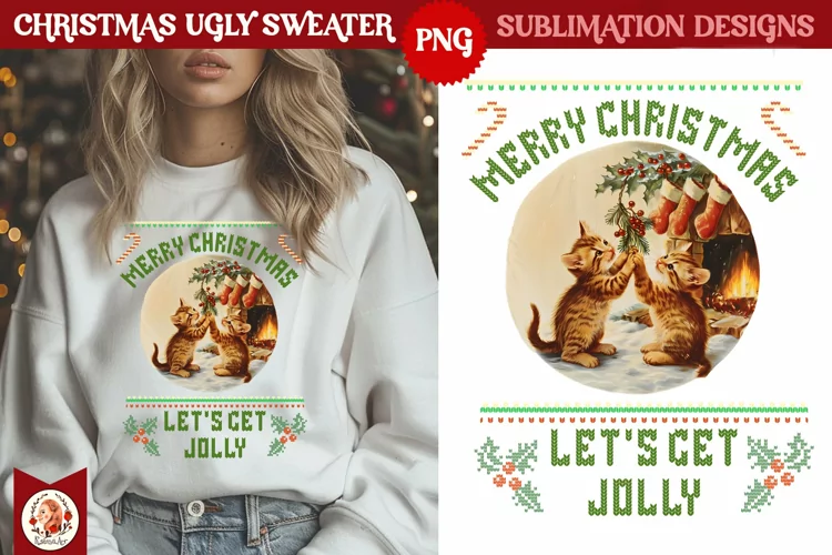 Christmas Ugly Sweater Vintage Cute Kittens Sublimation