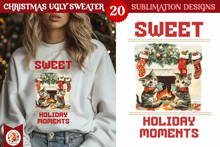 Christmas Ugly Sweater Vintage Cute Kittens Sublimation