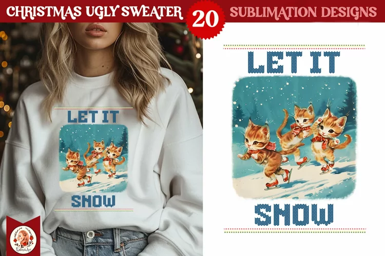 Christmas Ugly Sweater Vintage Cute Kittens Sublimation