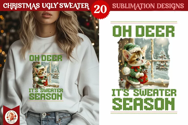 Christmas Ugly Sweater Vintage Cute Kittens Sublimation