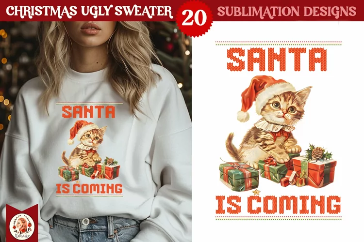 Christmas Ugly Sweater Vintage Cute Kittens Sublimation