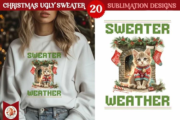 Christmas Ugly Sweater Vintage Cute Kittens Sublimation