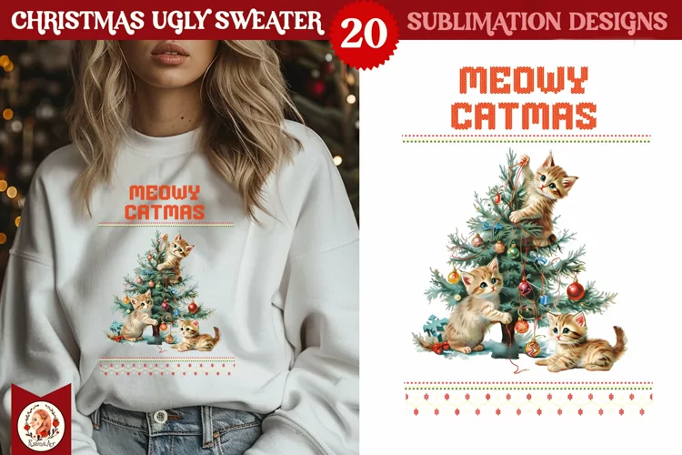 Christmas Ugly Sweater Vintage Cute Kittens Sublimation