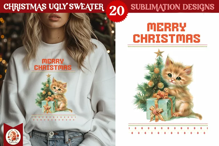 Christmas Ugly Sweater Vintage Cute Kittens Sublimation