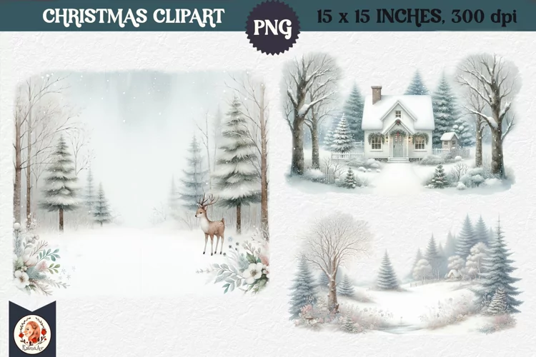 Winter background, Snow Forest Clipart
