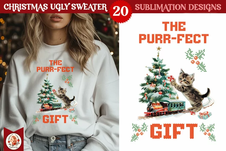 Christmas Ugly Sweater Vintage Cute Kittens Sublimation
