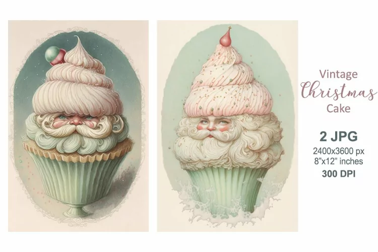 Vintage Santa Christmas Cards, Santa Claus Christmas cupcake