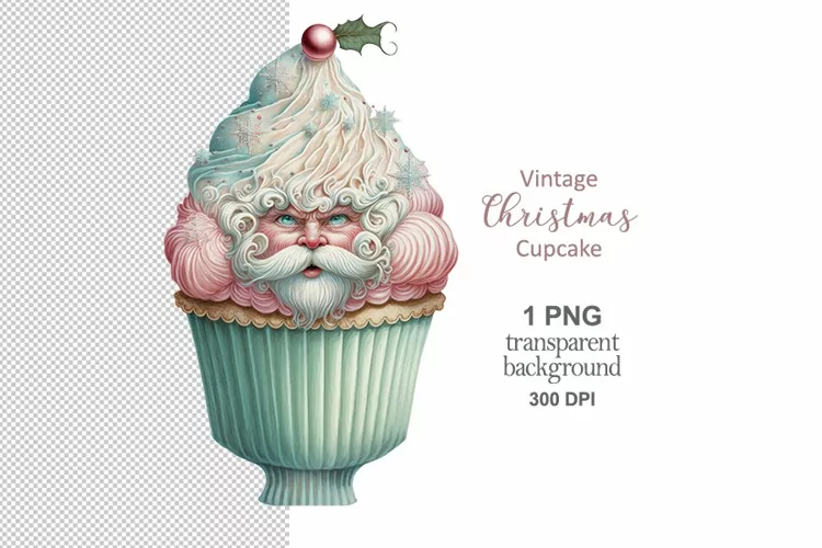 Vintage Santa Christmas Cake, Santa Claus Christmas cupcake