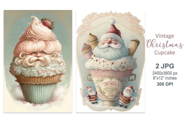 Vintage Santa Christmas Cards, Santa Claus Christmas cupcake