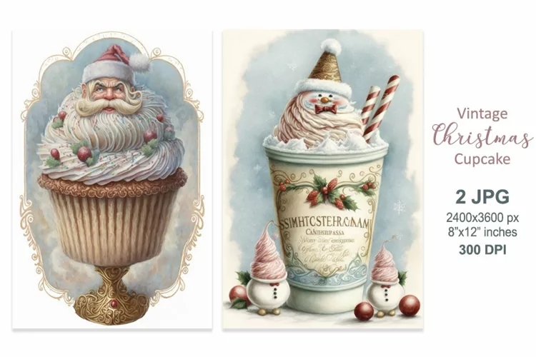 Vintage Christmas Cards, Snowman Santa Claus Christmas Sweet
