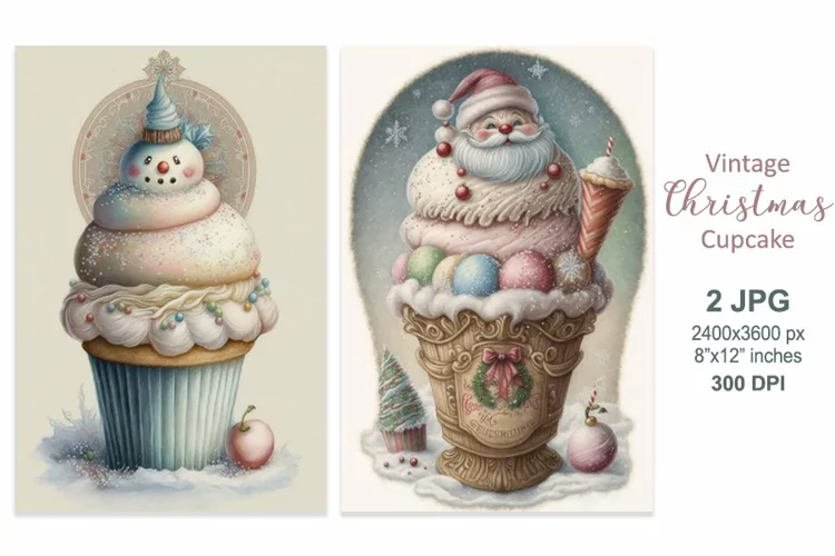 Santa Claus Snowman Christmas cake, Vintage Christmas Cards