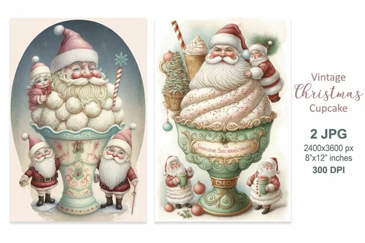 Santa Claus Christmas cake Vintage Christmas scrapbook paper