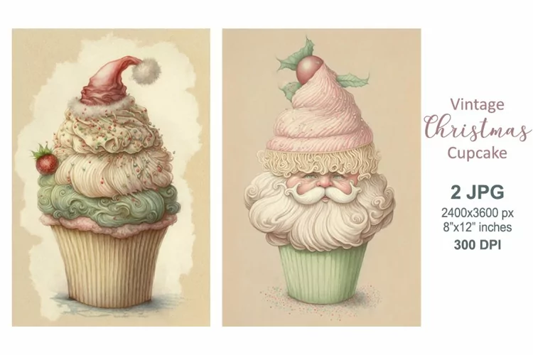 Vintage Santa Christmas Cards, Santa Claus Christmas cupcake