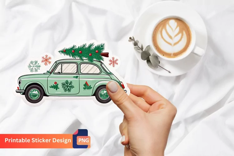 Christmas Vintage Car Sticker, Vehicle Holiday Sticker