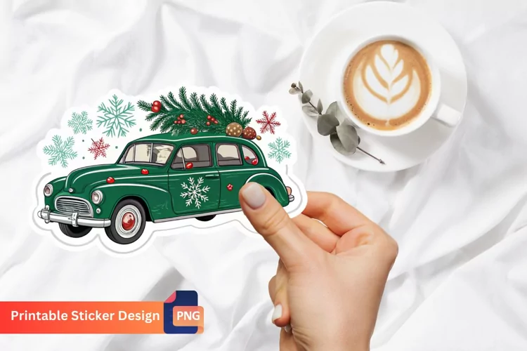 Christmas Vintage Car Sticker, Vehicle Holiday Sticker