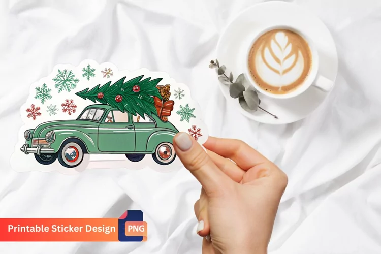 Christmas Vintage Car Sticker, Vehicle Holiday Sticker