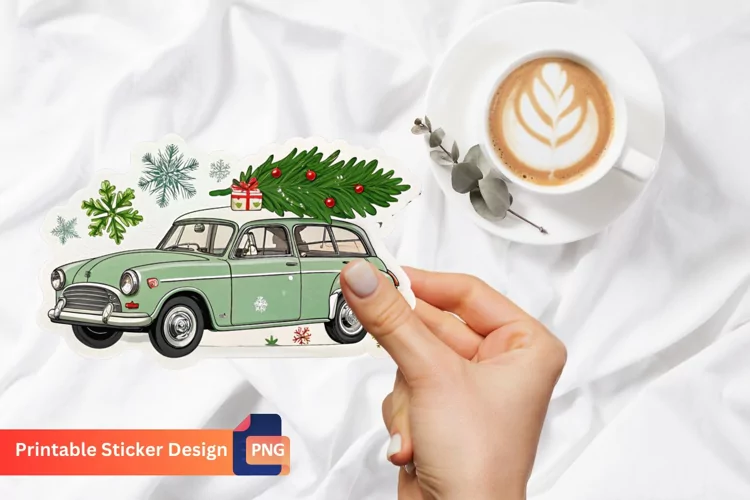 Christmas Vintage Car Sticker, Vehicle Holiday Sticker