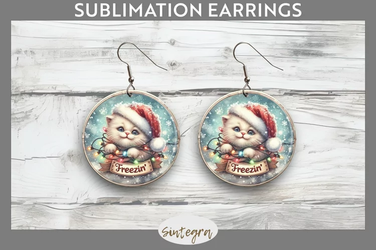 Christmas Vintage Freezin' Cat Entangled Round Earrings Subl